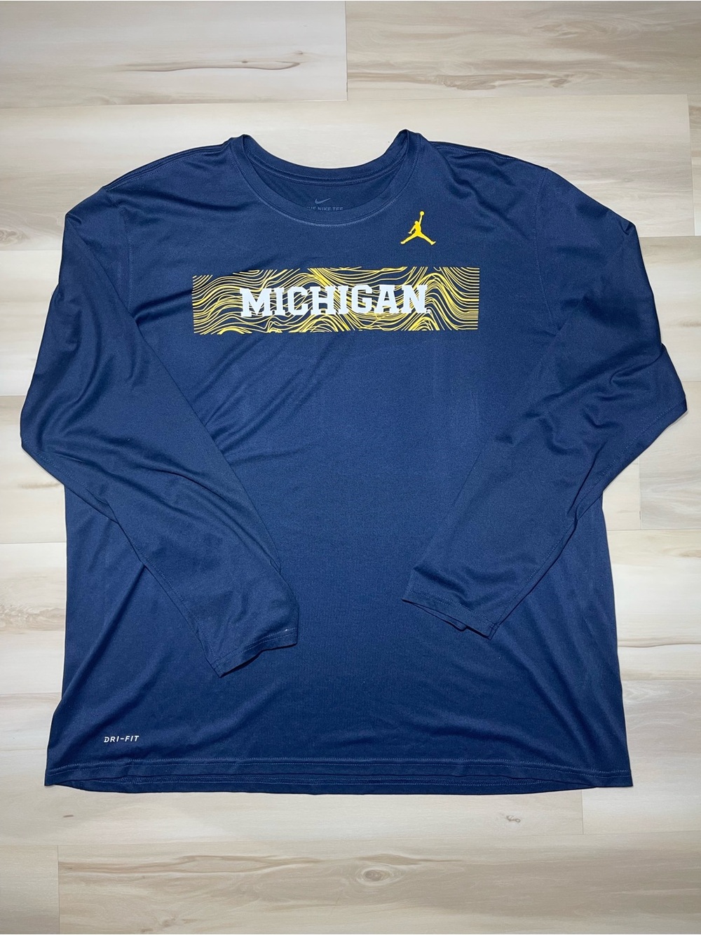 Jordan Michigan Wolverines L/S T-Shirt Men’s 3XL Blue Jump-man Dri-Fit